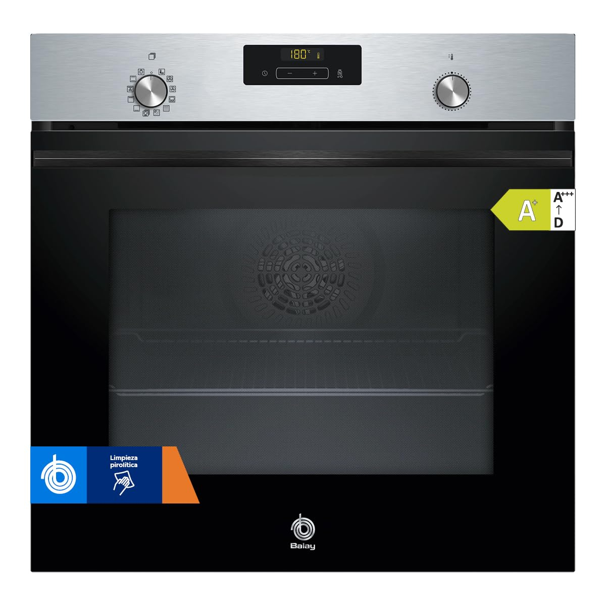 Balay - Horno multifunción, 60 cm, Pirólisis y Aqualisis, Control Comfort, 10 recetas, Cristal Negro