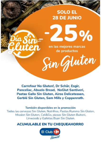 25% dto. en las mejores marcas SIN GLUTEN en Carrefour (Solo el 28/06).