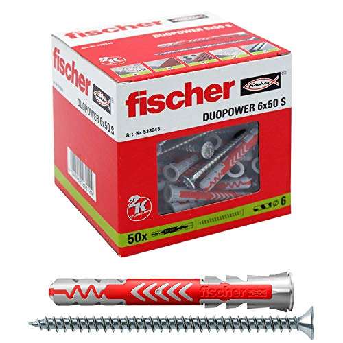 Fischer 538245 DuoPower [50 x DUOPOWER 6 x 50 S + 50 x tornillo de cabeza avellanada 4,5 x 70 ]