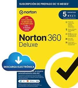 Norton 360 deluxe. 5 dispositivos - 15 meses (10 dispositivos premium, 16,99€)