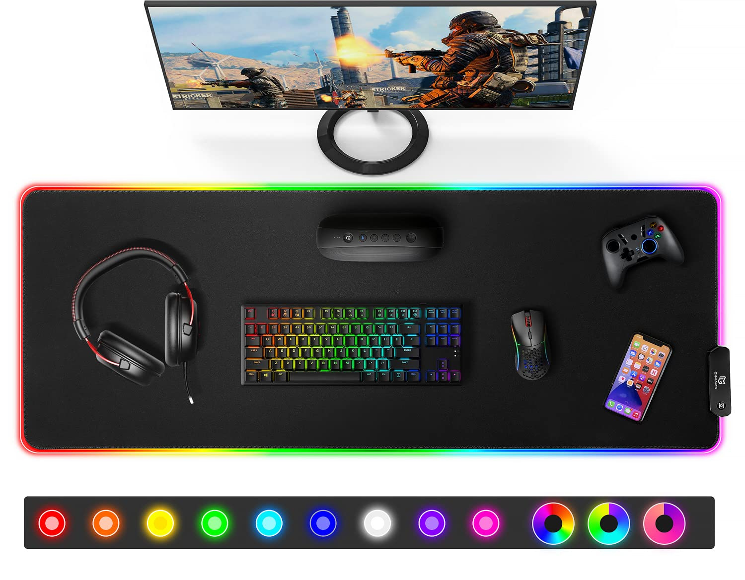 Gimars Alfombrilla Ratón Gaming RGB, 800×300mm Mousepad XXL con 12 Modos Iluminación LED | Impemeable | Antideslizante | Reaco - Como nuevo