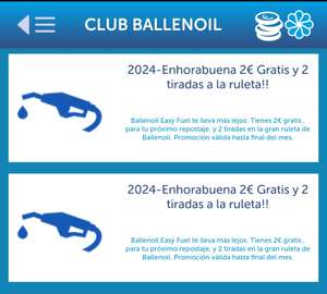 BALLENOIL: Promo 2€ gratis Diesel/gasolina para Repostar mínimo 20€