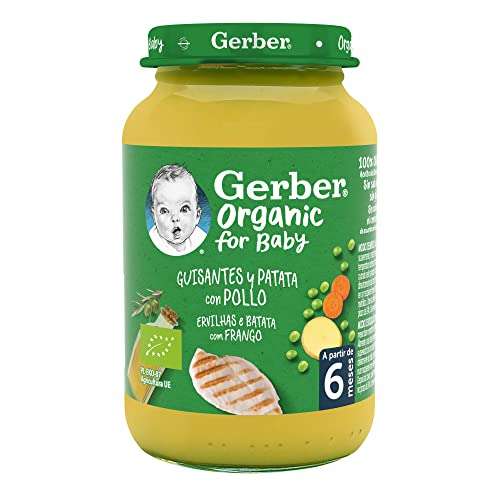 Pack de 6 Potes de Guisantes Orgánico GERBER (Nestlé) - Patata Pollo, a partir de 6 meses, (6x190g)