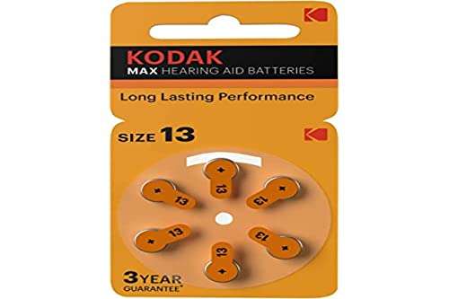 Kodak Baterías de audífonos de Larga duración, audífonos Cic, audífonos ITC, alternativos NHS [10 Paquetes de 6 células] (13 Naranjas)