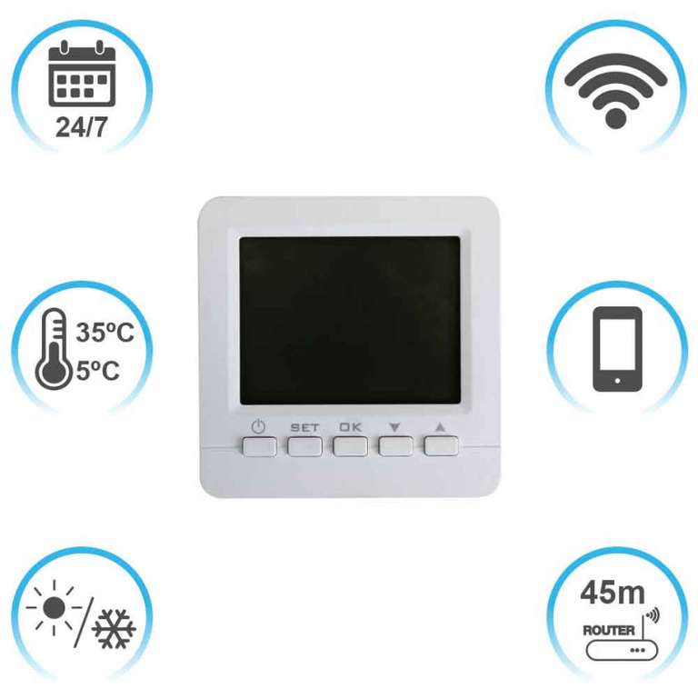 Termostato WiFi para Calefacción o Aire Acondicionado compatible con Alexa