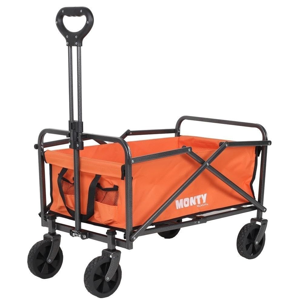 Carro de mano, mango regulable, plegable, 2 ruedas giratorias, 69x46x87 cm, acero Epoxi anticorrosión-tejido Oxford naranja, carga 60 kg