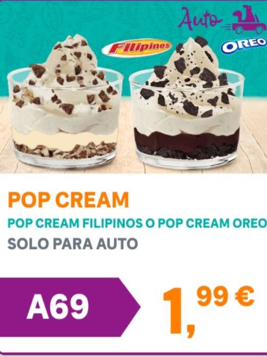 Pop cream filipinos o Pop cream oreo a 1.99 euros solo para auto en Popeyes