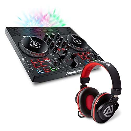 Numark Party Mix Live + auriculares DJ HF175 - Set de DJ, Controlador DJ con luces DJ integradas, altavoces y mezclador DJ + Auriculares