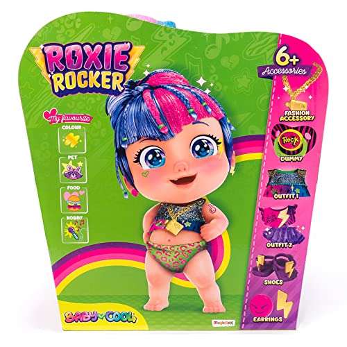 Baby Cool Roxie Rocker – Muñeca con Ropa, Zapatos y complementos exclusivos de Moda de Estilo rockero y Dorado