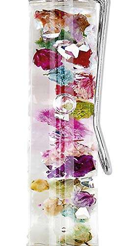 Bolígrafo Flower Power con flores de colores y purpurina de color negro.