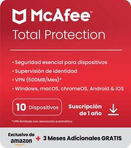 McAfee Total Protection 2023 | Exclusivo en Amazon |10 Dispositivos| 12 Meses + 3 |Software de seguridad en Internet con antivirus| VPN |