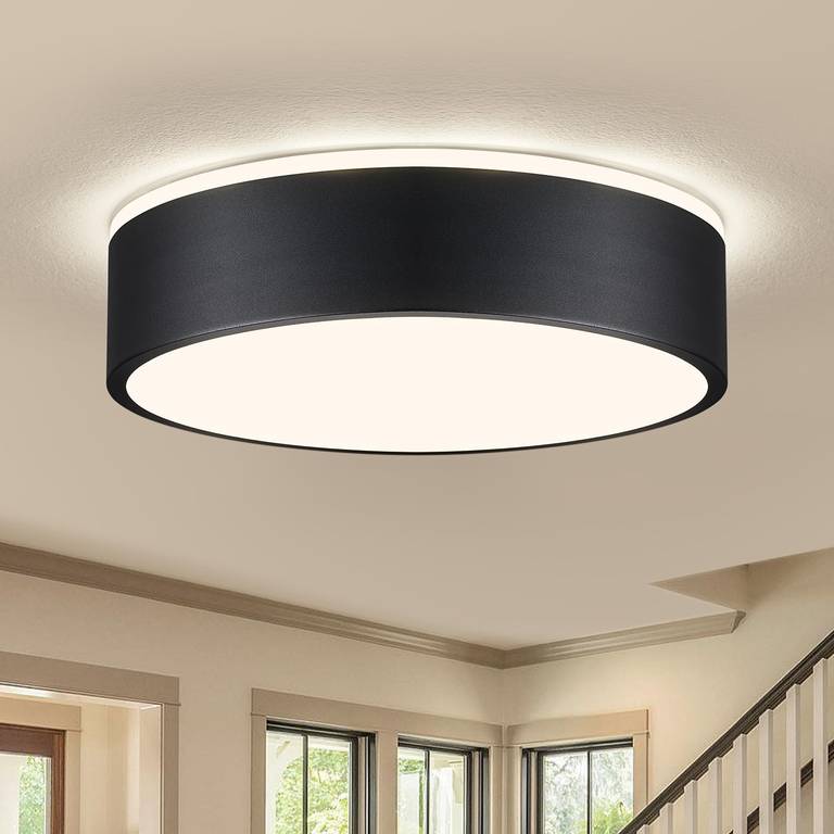 Lampara Techo,Plafon LED Techo Negra,30cm Plafón LED Techo Metal para Dormitorio,Sala de estar,Comedor,Cocina, Pasillo 4000K 24W
