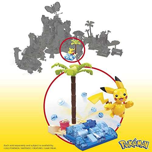 MEGA Construx Pokemon Pikachu Explosión en la playa Constructor de aventuras Set de bloques de construcción con personaje, 79-81 piezas