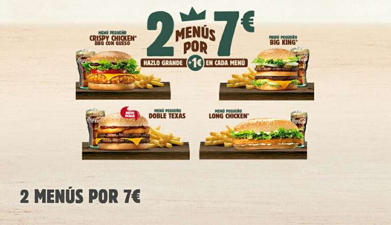 2 menús por 7€ en Burger King