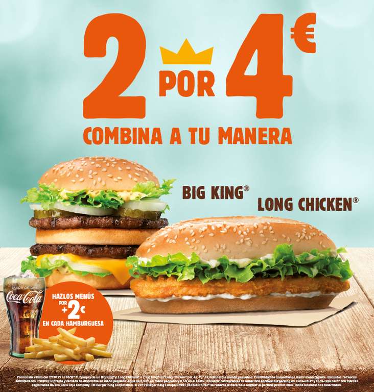 2 hamburguesas por 4€ en burger King