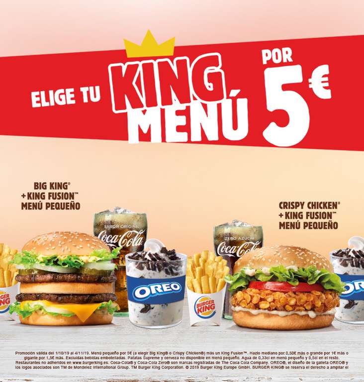 Menú pequeño + King Fusion por 5€ en Burger King