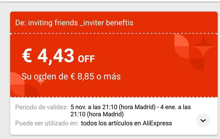 Invita a tus amigos a AliExpress y se llevan un cupón de 16,9€ y tú uno de 4,4€
