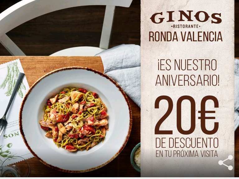20€ de regalo en Ginos SIN MÍNIMO Ginos Madrid (socios platino)