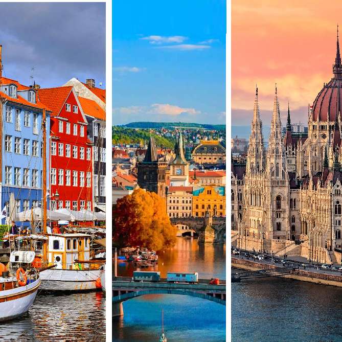 Ruta en avión 3 ciudades: Copenhague + Praga + Budapest = 82€