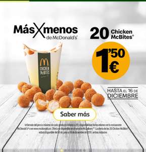 20 Chicken Mcbites por 1,5€!!! Hasta 16 Diciembre.