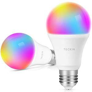 TECKIN Bombilla LED inteligente WiFi ,lámpara multicolor Funciona con Google Home y IFTTT, E27 60W RGBW equivalente7.5W, 2 bombillas