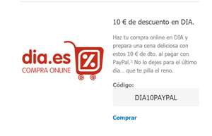 Cupones Paypal (10€ en 70€ en DIA, 10% Renfe Viajes...)