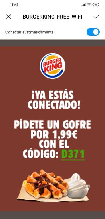 Gofre en Burger King por 2€