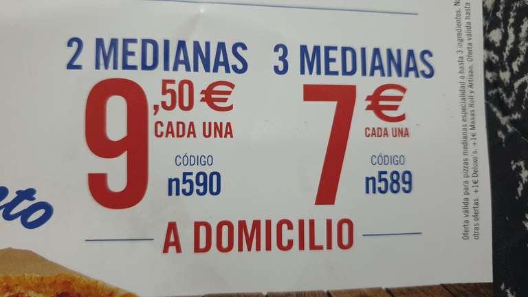 Domino's pizza 3 medianas a 7€ cada una a domicilio