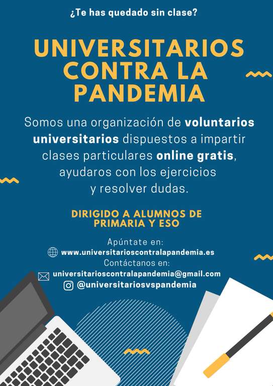 #QuedateEnCasa Universitarios vs Pandemia: clases online GRATIS para Primaria y ESO por universitarios