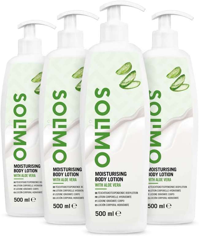Pack 4x Loción corporal hidratante con aloe vera Solimo (marca Amzon) - 4x500ml -