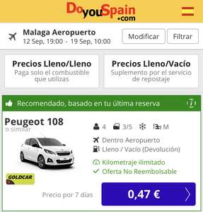 Alquiler de auto en aeropuerto de Malaga 7 días x € 0.47