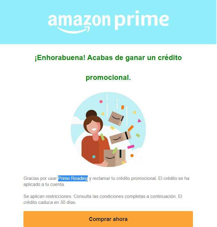 5€ GRATIS Cuentas Seleccionadas Amazon Prime Reading