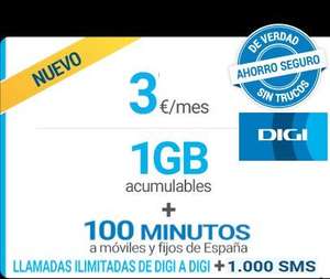 Nueva tarifa DIGI - MINI 1GB acumulable + 100 min. x 3€