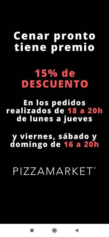 15% descuento Pizzamarket