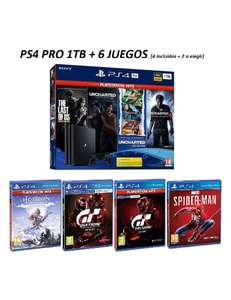 CONSOLA PS4 PRO 1TB + 4 JUEGOS THE LAST OF US + UNCHARTED LEGACY + UNCHARTED.