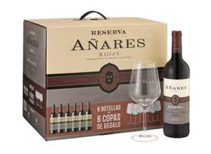 6 botellas tinto Rioja Añares Reserva + 6 copas de vino