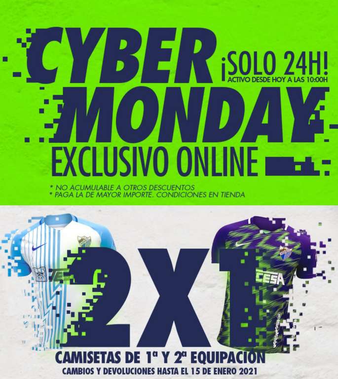 Cyber Monday: 2x1 en camisetas del Málaga (temporada 20/21)