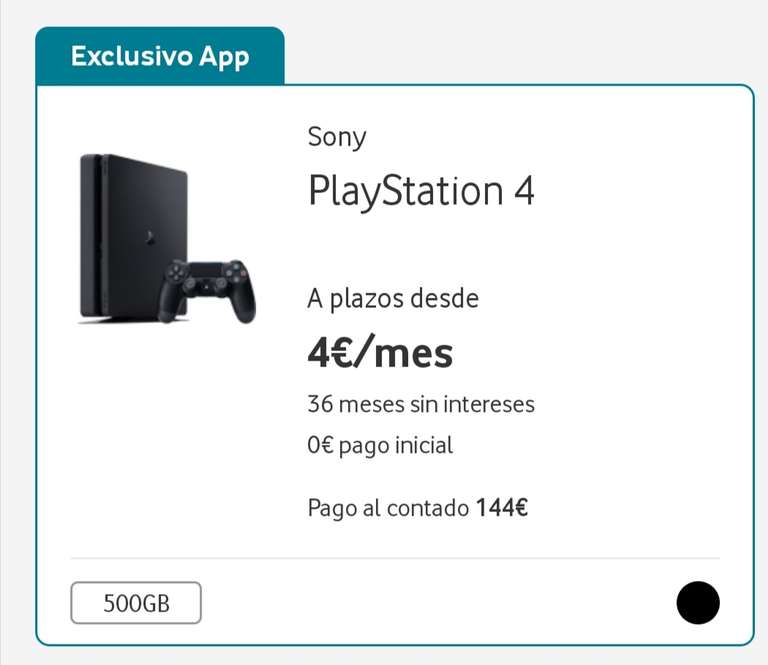 PS4 Slim 500Gb. (Solo Vodafone APP)
