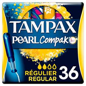 Pack 3x2 cajas de 36 Tampax Compak Pearl Regular con aplicador total 108 unidades.