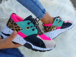 Zapatillas con plataforma color rosa fucsia y azul. Animal print leopardo.
