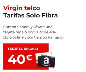 300MB de Fibra + 40€ en tarjeta regalo Amazon por sólo 33€