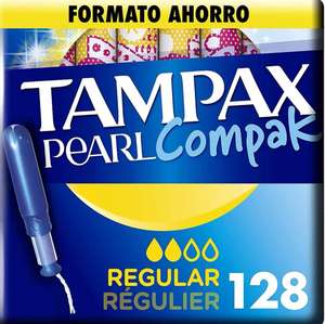 Tampax Pearl Compak Pearl Regular, Tampón con aplicador, ofrece comodidad, protección y discreción, 128 unidades