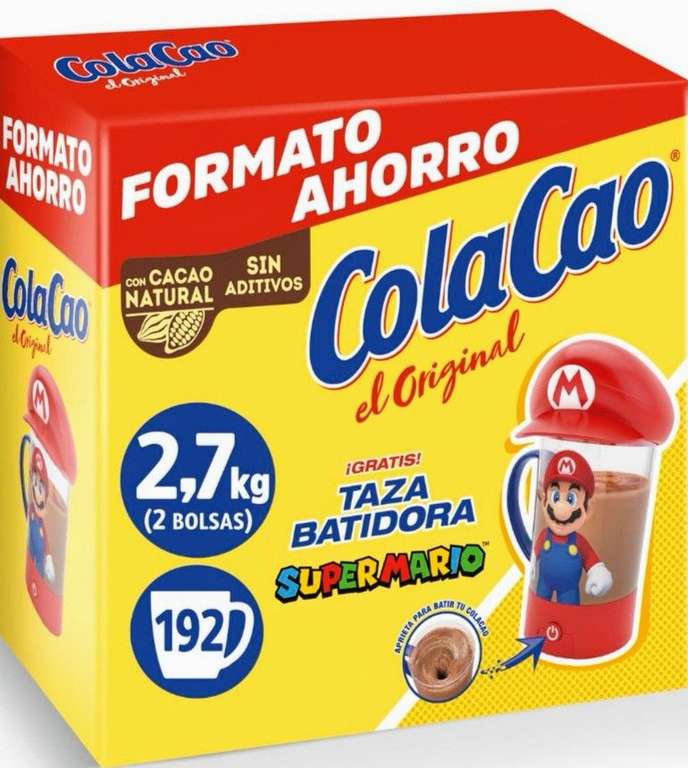 Cacao soluble original Cola Cao sin lactosa 2,7 kg + [REGALO Taza Batidora Súper Mario]