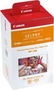Canon RP-108 - Papel fotográfico y cartucho de tinta original para Selphy CP, color blanco, 20 x 12 x 8 cm