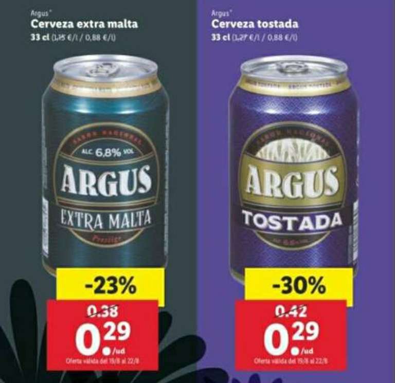 Cerveza Argus Tostada o Extra Malta y la sin alcohol a 0,19€ [desde el 19 de agosto]