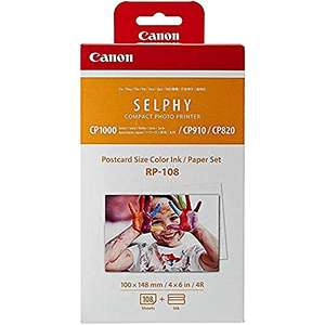 Canon RP-108 - Papel fotográfico y cartucho de tinta original para Selphy CP,