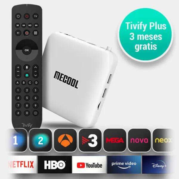 Mecool KM2 Android TV Box + Mando Tivify + 3 meses de Tivify Plus