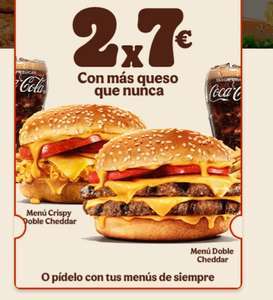 Vuelve el 2x7 euros a Burger King (Menú Crispy Doble Cheddar y Menú Doble Cheddar)
