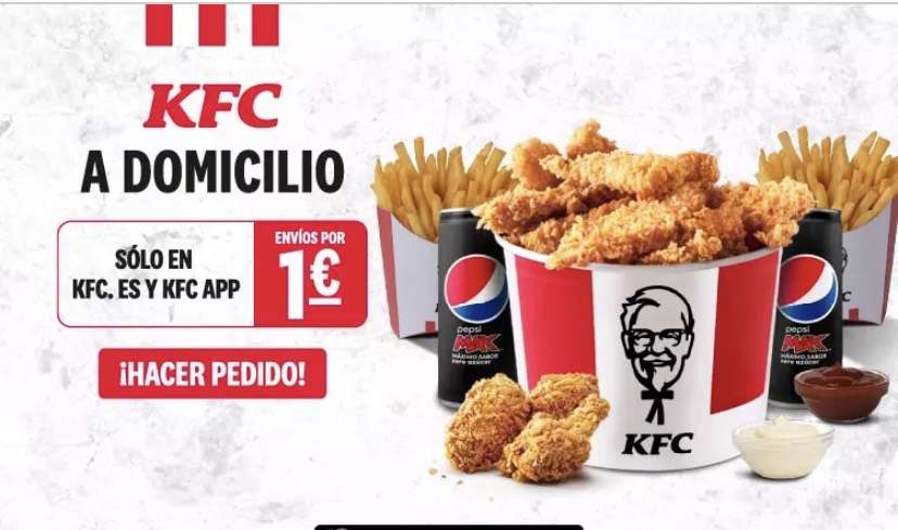 Envío a domicilio por 1 euro en KFC sin mínimo