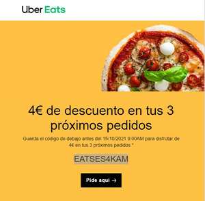 Uber Eats 4€ de descuento en los proximos 3 pedidos (Cuentas seleccionadas)